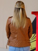 Womens Sheepskin Motorcycle Brown Leather Jacket - Image 4