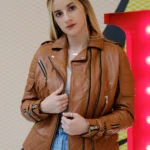 Womens Sheepskin Motorcycle Brown Leather Jacket