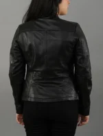 Womens Quilted Patterned Black Real Sheepskin Leather Jacket