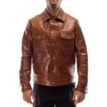 Italian handmade Men genuine lambskin leather jacket brown