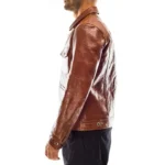 Italian handmade Men genuine lambskin leather jacket brown - Image 3