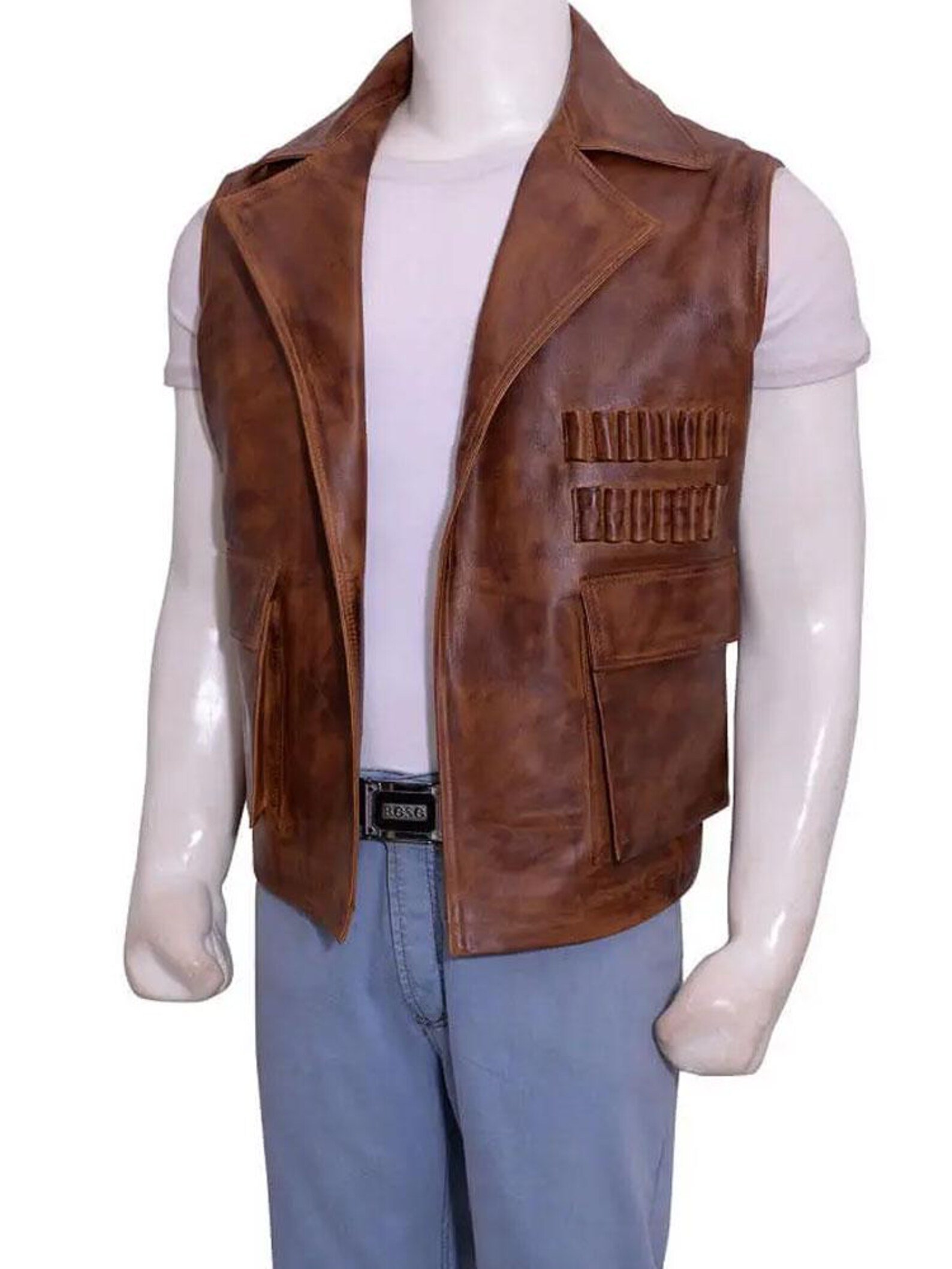 Mens Handmade Brown Vintage Biker Vest Mens Handmade Brown Vintage Biker Vest