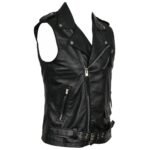 Men Genuine Cowhide Leather Western Sleeveless Vest Black leather men's vest - Image 2
