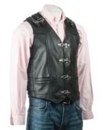 Handmade Men's Genuine Leather Heavy Zipper Buckled Rocker Biker Motorcycle Vintage Waistcoat Vest - Image 2