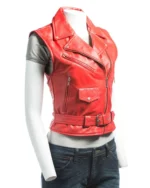 Women Red Leather Vest, 100% Original leather Vest - Image 3