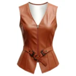 Women Brown Leather Vest, 100% Original leather Vest