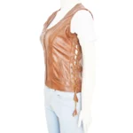 Women Leather Biker Vest, Brown Leather Vest - Image 2