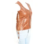Women Leather Biker Vest, Brown Leather Vest - Image 3