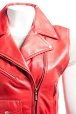 Women Red Leather Vest, 100% Original leather Vest - Image 2