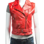 Women Red Leather Vest, 100% Original leather Vest