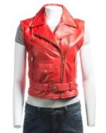 Women Red Leather Vest, 100% Original leather Vest