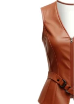 Women Brown Leather Vest, 100% Original leather Vest - Image 3