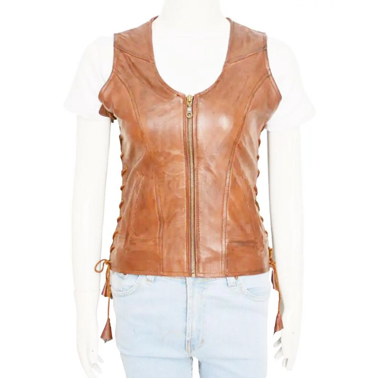 Women Leather Biker Vest, Brown Leather Vest Women Leather Biker Vest, Brown Leather Vest