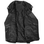 Men Classic Motorcycle Black Leather Vest - Image 3