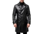 Men's Genuine Leather Long Coat Black Leather Trench Coa