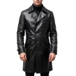 Men's Genuine Leather Long Coat Black Leather Trench Coa