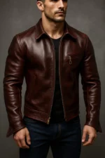 Men’s Sheepskin Leather Jacket  Classic Fit Bomber Style with Brass Zipper