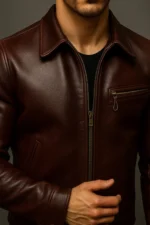 Men’s Sheepskin Leather Jacket  Classic Fit Bomber Style with Brass Zipper - Image 3