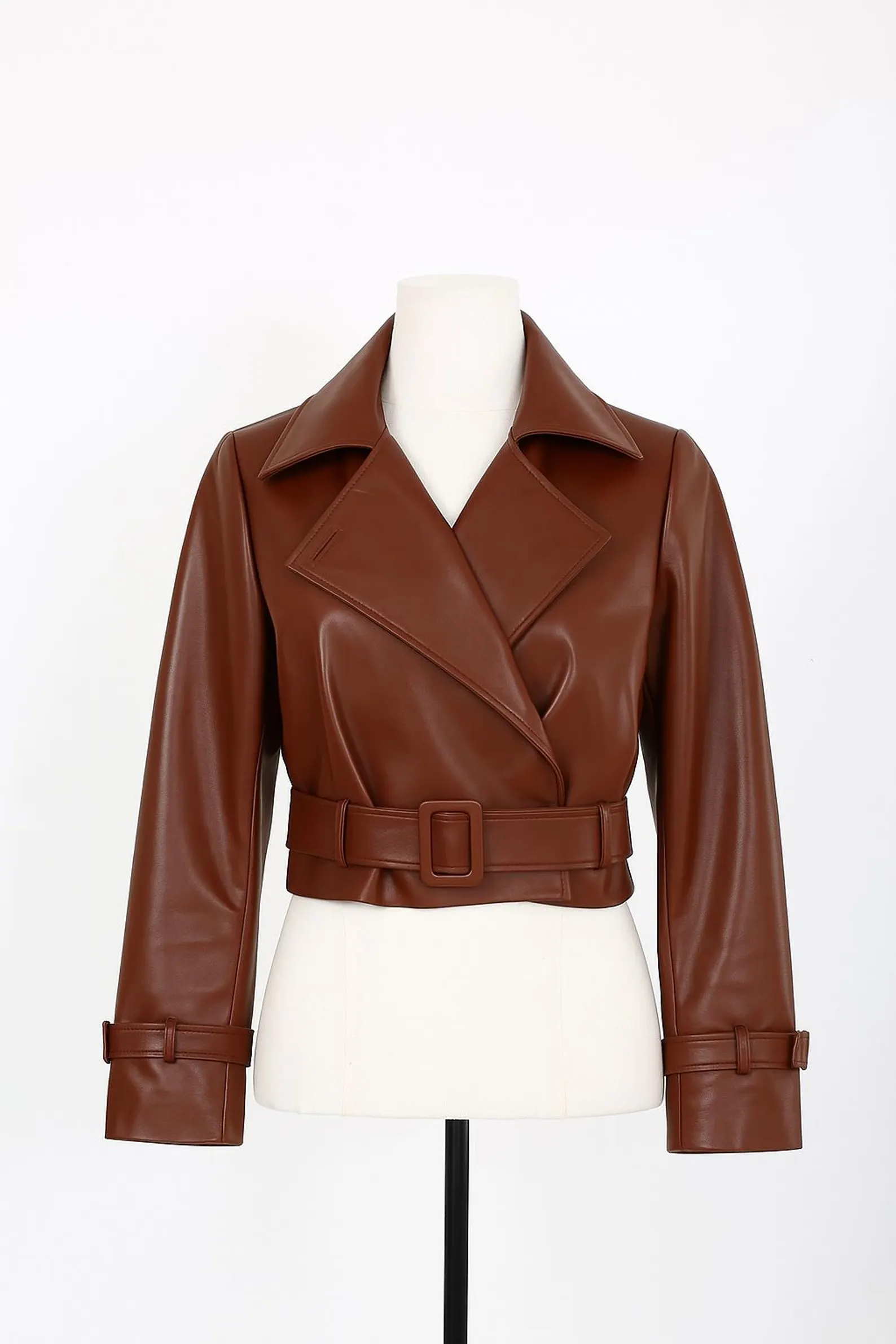 Women's Brown Cropped Belted Lambskin Leather Jacket Women's Brown Cropped Belted Lambskin Leather Jacket