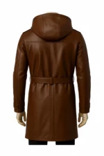 Handmade Brown Leather Trench Coat with Hood Vintage Style Unisex Winter Outerwear