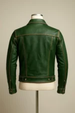 Men’s Green Leather Biker Moto Trucker Jacket