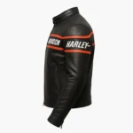 Harley‑Davidson Men’s Black Genuine Leather Biker Jacket Orange Stripe - Image 2