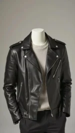 Men's Black Leather Biker Jacket Handmade Moto Style - Image 2