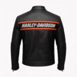 Harley‑Davidson Men’s Black Genuine Leather Biker Jacket Orange Stripe