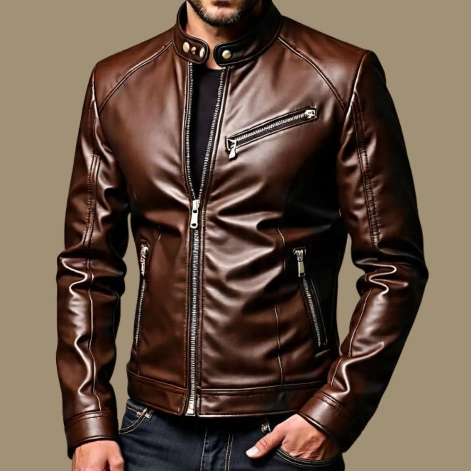 Handmade Dark Brown Lambskin Leather Jacket Slim Fit European Style Handmade Dark Brown Lambskin Leather Jacket Slim Fit European Style