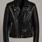 Men's Black Leather Biker Jacket Handmade Moto Style