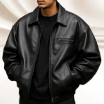 Vintage Black Sheepskin Leather Bomber Jacket - Image 2
