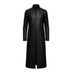 Men's Black Leather Long Trench Coat