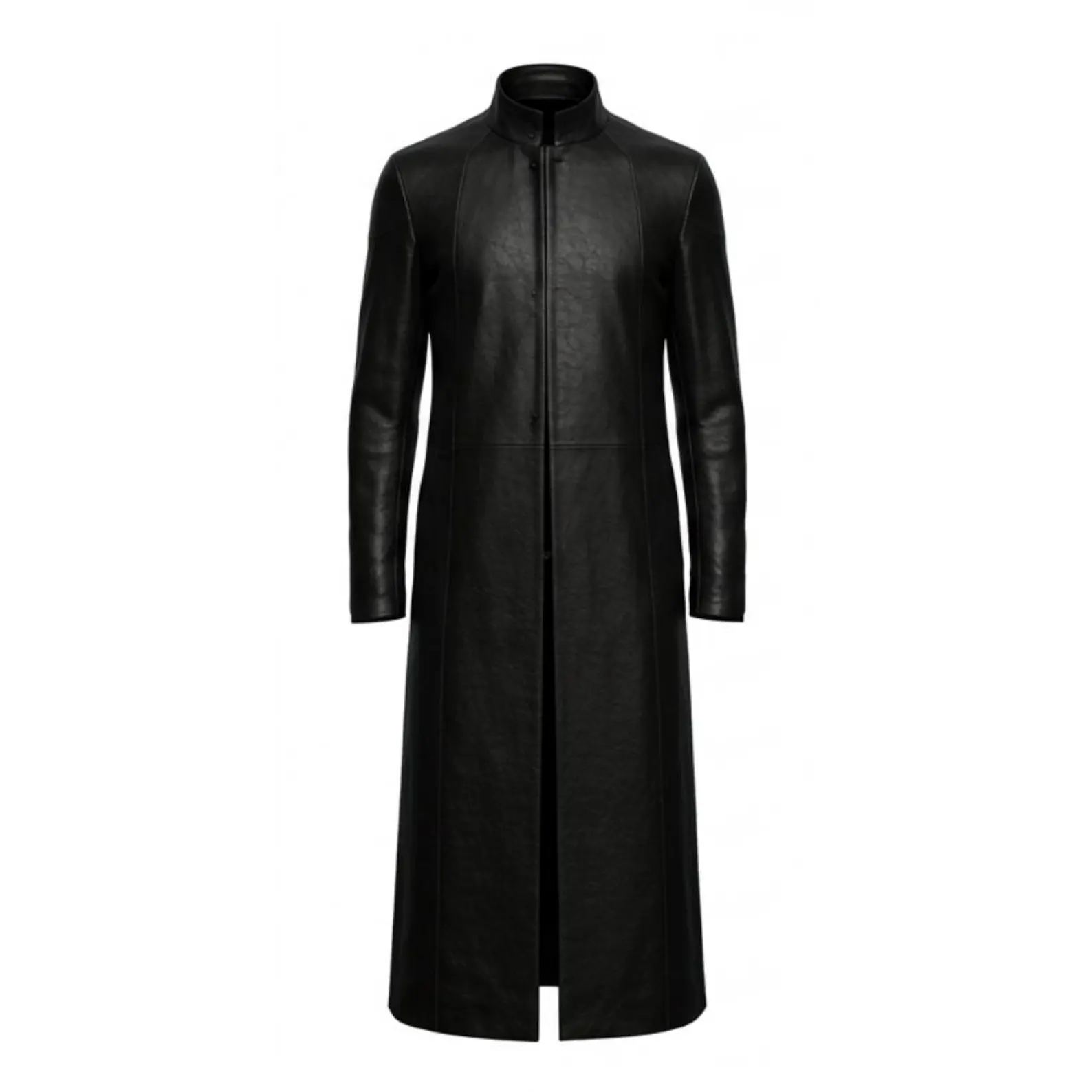 Men's Black Leather Long Trench Coat Men's Black Leather Long Trench Coat