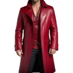 Men's New Handmade Lambskin Leather Overcoat, Custom Made Red Leather Long Coat