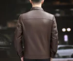 Men’s Brown Genuine Leather Jacket Classic Slim Fit with Front Flap Pockets