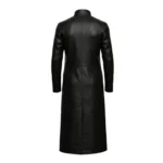 Men's Black Leather Long Trench Coat