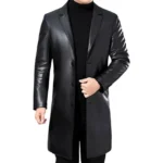 Men's Soft Lambskin Leather Trench Coat Black Casual Style