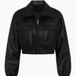 Black Cropped Faux Leather Jacket Women