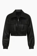 Black Cropped Faux Leather Jacket Women