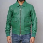 American Forces Green Bomber Leather Jacket