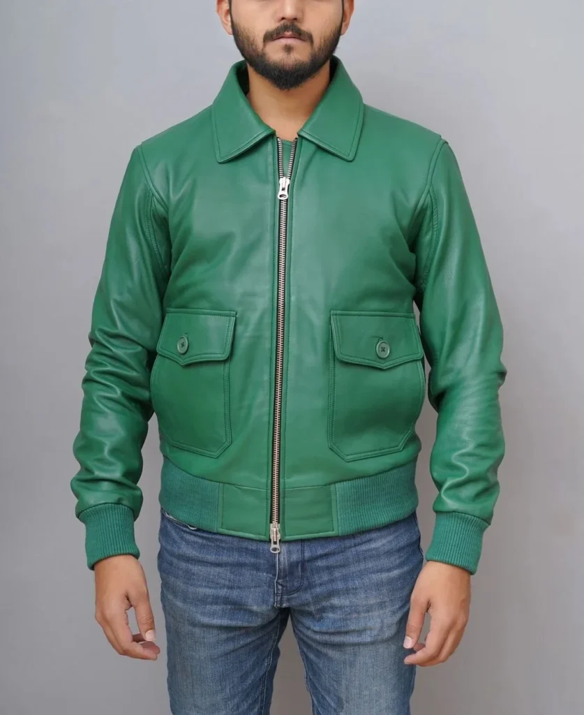 American Forces Green Bomber Leather Jacket