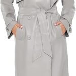 Elegant Light Grey Leather Look Belted Trench