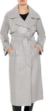 Elegant Light Grey Leather Look Belted Trench