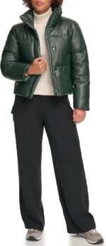 Women's Vegan Leather Quilted Short Puffer Jacket