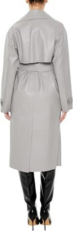 Elegant Light Grey Leather Look Belted Trench