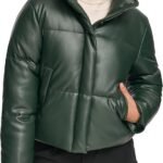 Women's Vegan Leather Quilted Short Puffer Jacket
