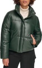 Women's Vegan Leather Quilted Short Puffer Jacket