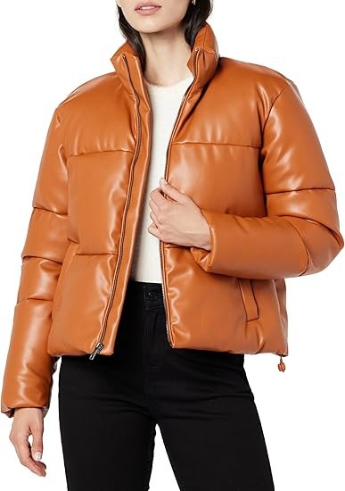 Chic Faux Leather Insulated Bubble Jacket