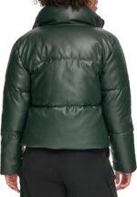 Women's Vegan Leather Quilted Short Puffer Jacket - Image 4