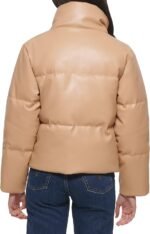 Women's Faux Leather Cropped Puffer Jacket (Tan/Camel)